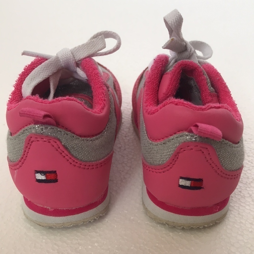 Tommy Hilfiger Pink & Silver Lace-Up Sneakers Toddler Girls Size 6 - Picture 4 of 9